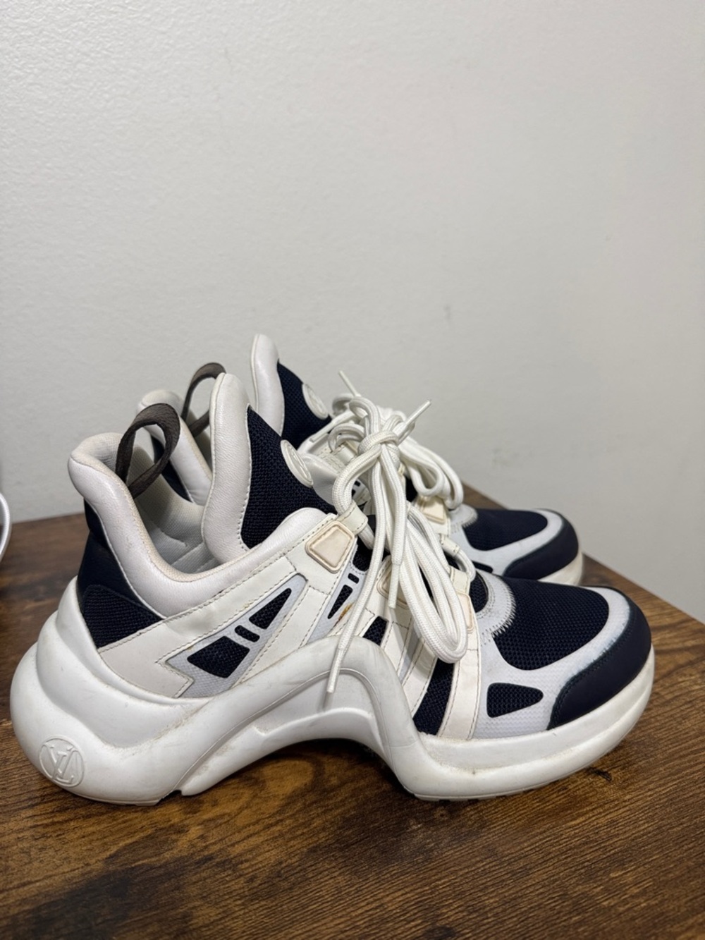 Louis Vuitton White and Navy Sneakers - Picture 3 of 7
